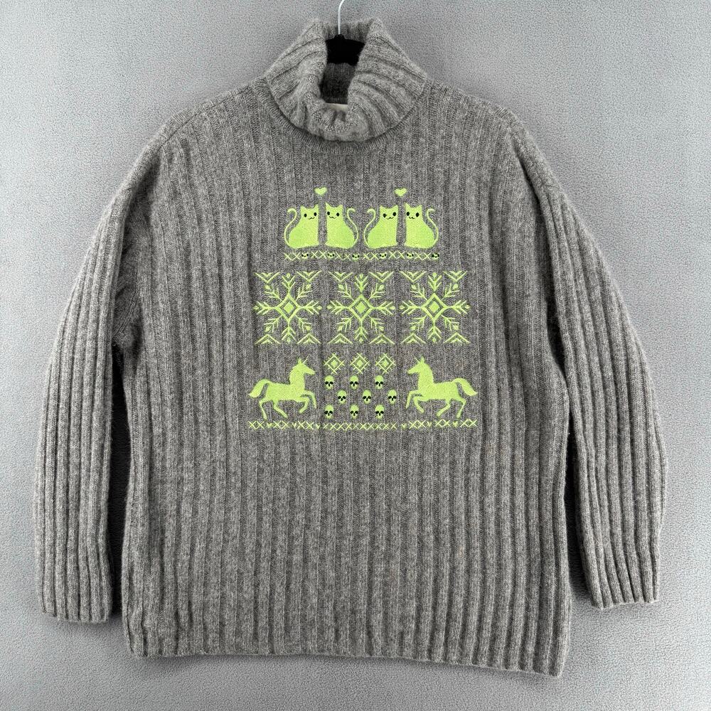 Vtg‎ Casual Corner w/ Kitsch Ugly Christmas Sweater Embroidery Womens M Gray